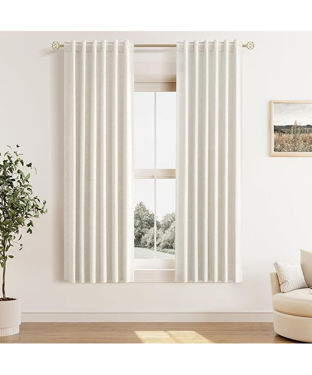 Guken Cream Linen Blackout Curtains 42 Inch Wide by 63 Inch for Living Room Bedroom Back Tab Thermal Insulated 100% Black Out Linen Drapes Room Darkening Window Curtains