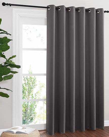 NICETOWN Sliding Door Curtains, Wide Thermal Blackout Patio Door Curtain Panel, Sliding Door Drapes/Draperies with Grommet Top (Gray, W80 x L84)