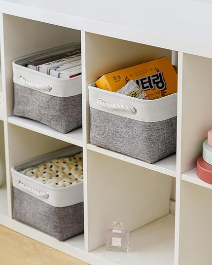 TheWarmHome Organization and Storage Basket for Shelves - 1 Pack 14x10x6.7 inch Collapsible Storage Bins, Fabric Storage Cubes for Closet Organizer Toy Gift Cloth (White & Grey)