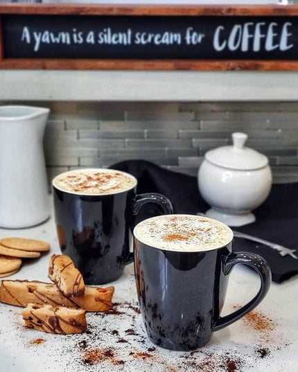 Sweese Porcelain Coffee Mugs - 16 Ounce (Top to the Rim) for Coffee, Latte, Tea, Cocoa, Set of 4, Black