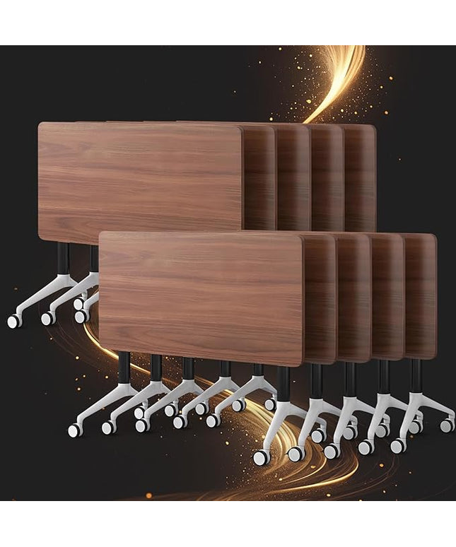 Conference Table, Folding Conference Room Tables, Modern Flip Top Seminar Training Meeting Table with Wheels, Modular Foldable Conference Tables for Home Office Classr (Brown 10 Pack 55.1inch)