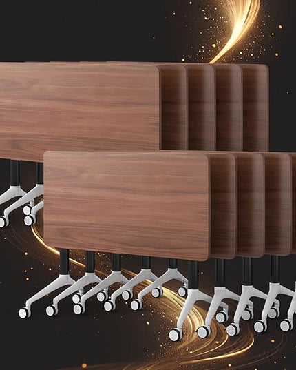 Conference Table, Folding Conference Room Tables, Modern Flip Top Seminar Training Meeting Table with Wheels, Modular Foldable Conference Tables for Home Office Classr (Brown 10 Pack 47.2inch)