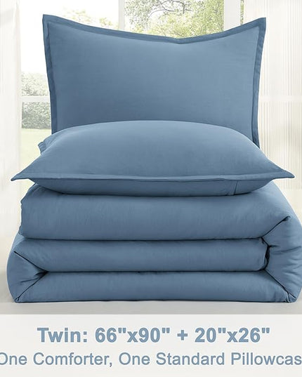 Litanika Grayish Blue Comforter Set Twin/Twin XL Size, 2 Pieces Lightweight Solid Bedding Comforter Set, All Season Fluffy Bed Set (66x90In Comforter & 1 Pillowcase)