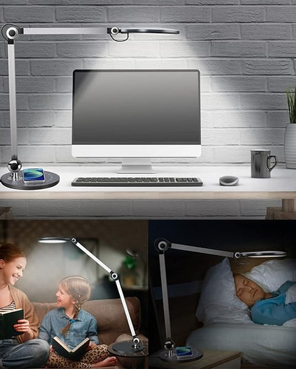 Desk Lamp,Led Architect Desk Lamp,Desk Lamps for Home Office,Table lamp with Wireless Charger & Adjustable Swing Arm,Touch Control, 3 Lighting Mode,5 Brightness,Eye-Caring Office Lamp