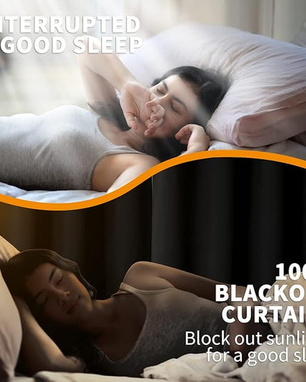 YoungsTex Black 100% Blackout Curtains 63 Inches for Bedroom Thermal Insulated Total Room Darkening Curtains for Living Room Window with Black Back Grommet, 2 Panels, 42 x 63 Inch