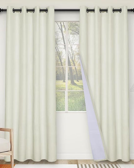 Easy-Going Linen Look Blackout Curtain Grommet Window Curtain Drapes for Bedroom, Living Room Thermal Insulated Room Darkening (2 Panels, 52x96 inch, Ivory)