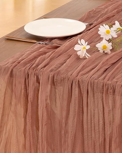 Socomi 3pcs Dusty Rose Christmas Cheesecloth Table Runner Boho Rustic Gauze 120 inch 10FT Cheese Cloth Runner for Wedding Party Baby Shower Birthday Home Decor Holiday Decorations