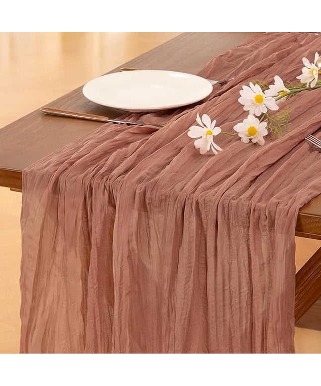 Socomi 3pcs Dusty Rose Christmas Cheesecloth Table Runner Boho Rustic Gauze 120 inch 10FT Cheese Cloth Runner for Wedding Party Baby Shower Birthday Home Decor Holiday Decorations