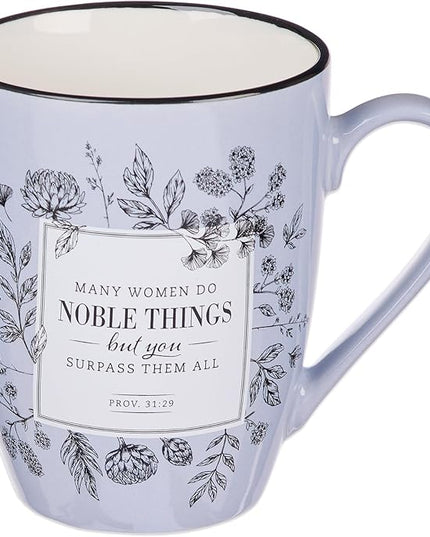 Christian Art Gifts Inspirational Microwave/Dishwasher Safe Coffee & Tea Scripture Mug: Many Women Do Noble Things Encouraging Proverb Bible Verse, Novelty Drinkware, Lavender Purple & White, 12 oz.