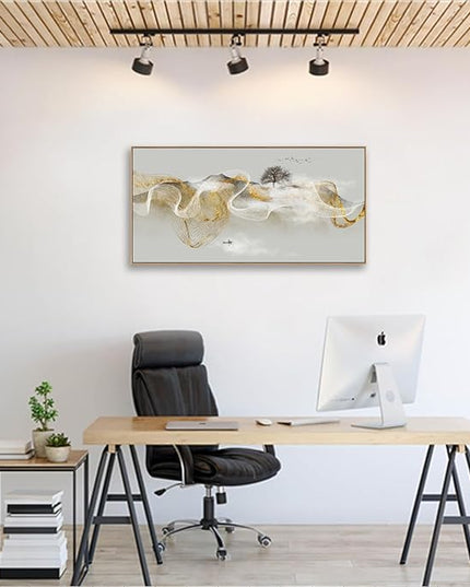 HUADAOART Wall Art Modern Zen Light Luxury Abstract Ink Landscape Background Wall Decor Canvas Print Artwork Home Decor for Living Room Bedroom 30x60 Inches（Framed）