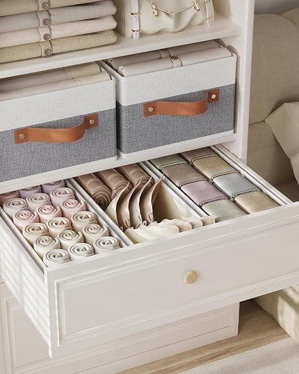 OUTBROS Storage Bins,Foldable Storage Baskets for Organizing,Fabric Storage Boxes With Handles,For bedrooms, living rooms, Shelves,Gray/White,15x6.1x5.1in,3-Pack
