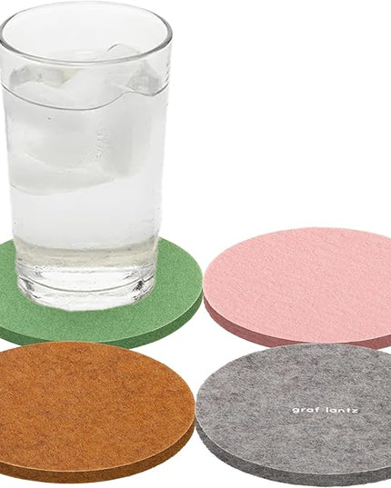 Graf Lantz - Bierfilzl Merino Wool Round Coasters Set of 4 - Chic (4" Circles) - Absorbs 30% of Weight - German Wool - Heat Resistant, Sustainable, & Reusable - Home Decor & Coffee Table Decor