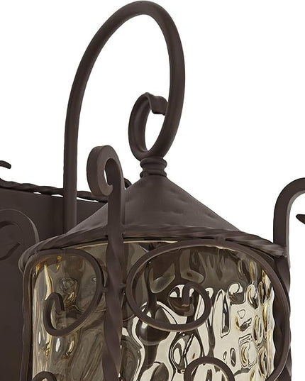 John Timberland Casa Seville Rustic Outdoor Wall Light Fixture Lantern Dark Walnut Iron Scroll 23 3/4" Hammered Glass Decor for Exterior House Porch Patio Outside Deck Garage Front Door Home