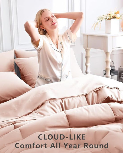 CozyLux Queen Comforter Set Blush Pink, 7 Pieces Bed in a Bag, Pink Comforter Queen Size, All Season Bedding Sets with Stitch Quilted Comforter, Flat Sheet, Fitted Sheet, Pillowcases