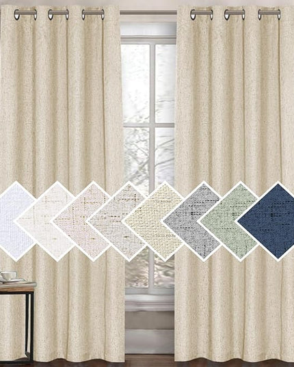 H.VERSAILTEX 100% Blackout Curtain for Bedroom 84 Inches Long Grommet Linen Face Full Light Blocking Curtain Drape for Living Room Thermal Insulated Linen Look Curtain 1 Panel, Bleached Sand