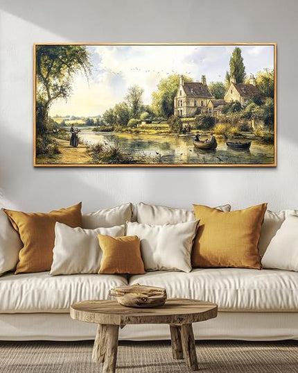 ERQINHUA Wood Framed Wall Art For Living Room Large Canvas Wall Decor For Bedroom Vintage Watercolour Painting Office Home Decoration Countryside Scenery Wall Picture Artwork Ready To Hang 20x40 In