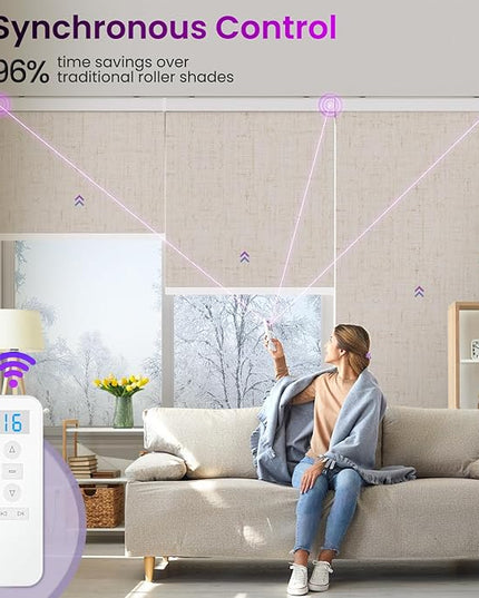 Astomi Motorized Roller Shades for Windows, Blackout Automatic Blinds with Remote, Smart Blinds, Voice Control, Compatible with Alexa, Google, Custom Size, Linen Beige