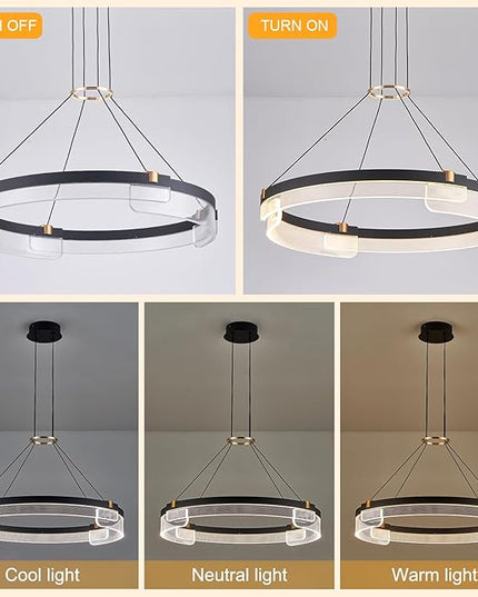 Modern LED Pendant Light Dimmable Black LED Chandelier for Dining Room Pendant Light Fixture Over Table Modern Chandelier Kitchen Island Living Room Entryway, 24 inch 3000K-6500K