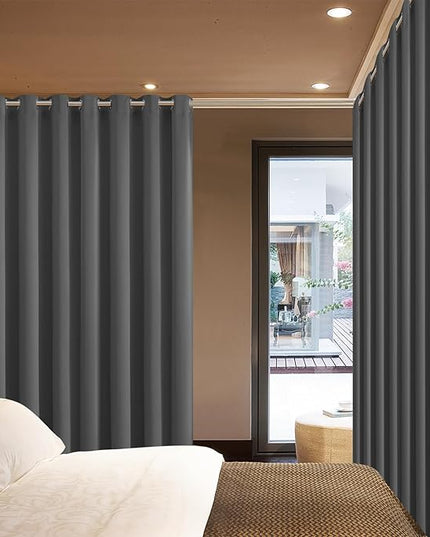 Yakamok Blackout Patio Curtains 100x84 Inches for Sliding Door Extral Wide Blackout Curtain Panels Thermal Insulated Room Divider - Grommet Top, 7' Tall by 8.3' Wide - Charcoal Grey