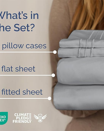 Queen Size 4 Piece Sheet Set - Comfy Breathable & Cooling Bed Sheets Set - Hotel Luxury Bedding for Women, Men, Kids, Teens, Boys & Girls - Deep Pockets, Soft and Wrinkle Free - Oeko-Tex - Steel Blue