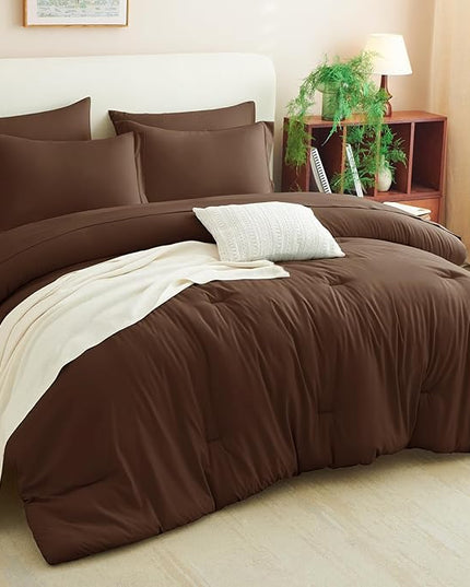 CozyLux Queen Comforter Set Brown, 7 Pieces Bed in a Bag Queen Size Comforter Set with Sheets, Bedding Sets with Down Alternative Comforter, Fitted Sheets, Flat Sheets, Pillow Shams and Pillowcases