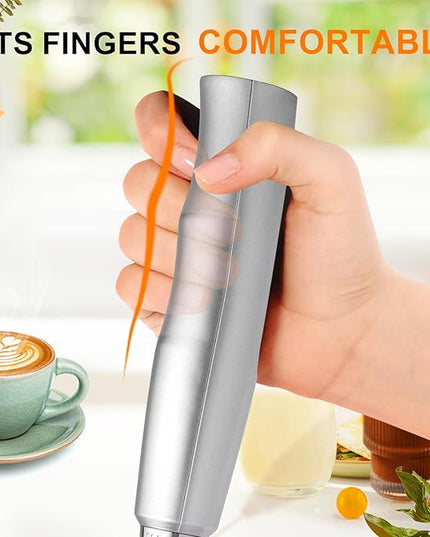YUSWKO Silver Rechargeable Milk Frother for Coffee with Stand, Handheld Drink Mixer with 3 Heads 3 Speeds Electric Stirrers for Latte, Cappuccino, Hot Chocolate, Egg