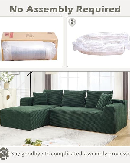 PELUMY 108.7" L-Shaped Modular Sectional Sofa with Oversized Chaise, Cloud Couch with Memory Foam, No Assembly Required Sleeper Sofa for Small Space Living Room, Apartment (Green, Corduroy)