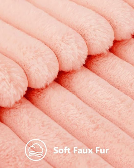 decorUhome Faux Fur Spring Throw Pillow Covers 12x20 Set of 2, Decorative Soft Plush Striped Neutral Couch Euro Pillow Covers with Velvet Back for Sofa, Bed, Living Room Home Decor, Blush Pink