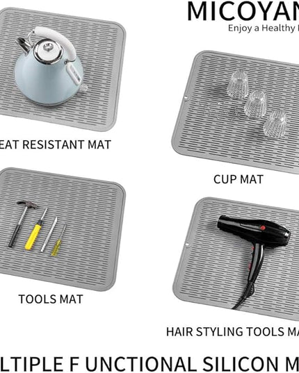 Silicone Dish Drying Mat for Multiple Usage,Easy clean,Eco-friendly,Heat-resistant Silicone Mat for Kitchen Counter or Sink,Refrigerator or Drawer Liner Grey XL 18 inches x 16 inches