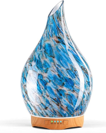 Porseme 280ml Glass Essential Oil Diffuser Aromatherapy Ultrasonic Cool Mist Humidifier 7 Running Hours Waterless Auto-Off Air Diffusers for Sleeping, Yoga, Office Working, Spa and Rest (Light Blue)