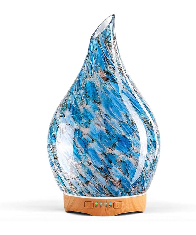 Porseme 280ml Glass Essential Oil Diffuser Aromatherapy Ultrasonic Cool Mist Humidifier 7 Running Hours Waterless Auto-Off Air Diffusers for Sleeping, Yoga, Office Working, Spa and Rest (Light Blue)
