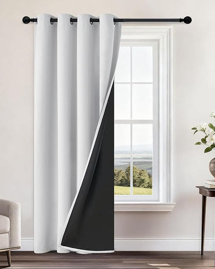 Yakamok 100% Blackout Curtains 84 Inches Long, 2 Thick Layers Heat and Full Light Blocking Soft Thermal Insulated Drapes for Bedroom(52" Wide Each Panel, Greyish White, 1 Panel)