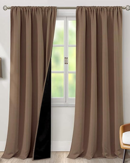 BGment 100% Blackout Curtains 108 Inch Long for Living Room, Thermal Insulated Full Light Blocking Noise Cancel Rod Pocket Curtains, Extra Long Room Darkening Window Curtains, 2 Panels, Taupe, 52 Wide