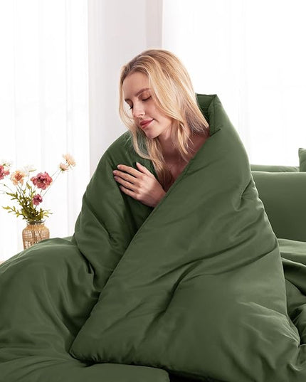 CozyLux King Size Comforter Set Olive Green, 7 Pieces Bed in a Bag King Comforter Set with Sheets, Bedding Set with Down Alternative Comforter, Fitted Sheets, Flat Sheets, Pillow Shams and Pillowcases
