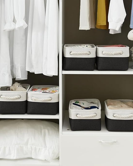 TheWarmHome Storage Bins for Shelves - 6 Pack 11.8x7.8x5.2 inch Collapsible Storage Cubes, Basket for Gifts Empty Closet Organizing Dog Toy Box (White & Black)