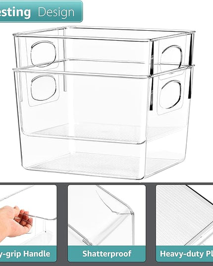 Sorbus 2 Pack Medium Clear Plastic Storage Bins, Clear Organizer Bins with Handle for Kitchen, Pantry, Cabinet, Refrigerator, Craft, Toys, Clothes, Closet, Under Sink, Bathroom Organizers and Storage