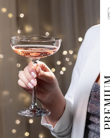 Krosno Champagne Coupes & Glasses | Set of 6 | 8.1 oz | Harmony Collection | Perfect for Home, Restaurants and Parties | Prosecco Glass | Dishwasher Safe | Lead-Free Crystal Glass