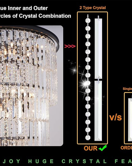 Luxury Modern Black Staircase Chandelier, Large 37-Light Foyer Pendant Lighting for High Ceilings, Long Entryway and Stairwell Chandelier Fixture