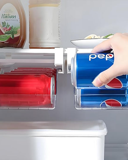 Refrigerator Drawer Can Organizer, Hanging Pull Out Shelf Storage for Soda, Egg, Fruit, Vegetable, Meat - Transparent Container Fits All Fridges