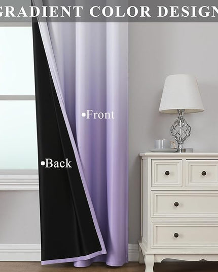 Estelar Textiler Lilac and Greyish White Ombre Blackout Curtains 72 Inch Length 2 Panels Set for Living Room, Room Darkening Thermal Insulated Gradient Drapes for Bedroom, 52x72 Inches