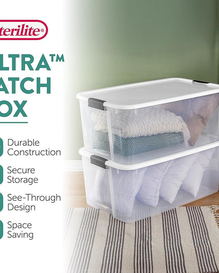 Sterilite 8-Pack Ultra Latching Box, Storage Bins with Lids, Clear Plastic, 116 Quart - Heavy-Duty Organizing Containers for Closet, Bathroom, and Office