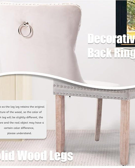 SoarFlash Velvet Dining Chairs Set of 6, Tall Back Side Chair, Modern Upholstered High-end Tufted Side Chair with Button Back Ring, Solid Wood Legs (Beige)