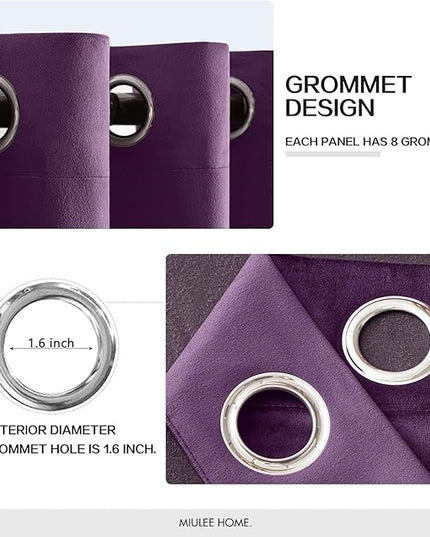 MIULEE Velvet Curtains Purple Elegant Grommet Thermal Insulated Soundproof Room Darkening Curtains/Drapes for Classical Living Room Bedroom Decor 52 x 96 Inch Set of 2