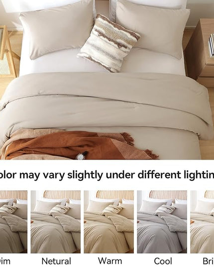 ROSGONIA Full Size Comforter Sets for Girls Boys Kids Light Khaki, 3pcs Comforter Full Size(1 Comforter & 2 Pillowcases) Lightweight Dorm Bedding Sets