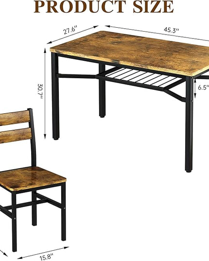 Hooseng Dining Table Set for 4, Wood Kitchen Table Chairs Set with Storage, Farmhouse 5 Piece Dining Room Table Set, Space-Saving Dinette Set for Breakfast Nook, Apartment