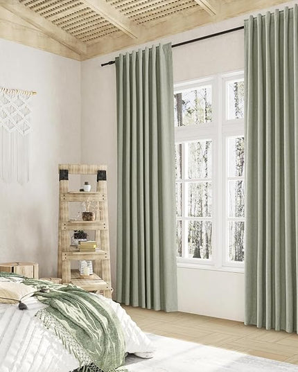 Guken 100% Blackout Linen Curtains 42 Inch Wide by 108 Inch 2 Panels Set for Living Room Bedroom Back Tab Thermal Insulated Black Out Linen Drapes Room Darkening Window Curtains, Sage Green