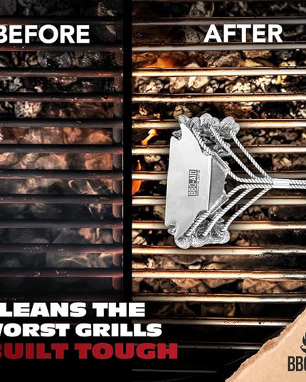 BBQ-AID Grill Brush for Outdoor Grill Bristle Free - 18" BBQ Brush for Grill Cleaning Kit - Safe BBQ Grill Cleaner Brush and Scraper - Stainless Grill Cleaning Brush for Any Grill, Grill Accessories