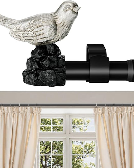 Vintage Pewter Curtain Rod 18 to 45 Inches Curtain Rods for Windows Adjustable Heavy Duty Drapery Rod with Bird Finials for Kitchen Window Living Room