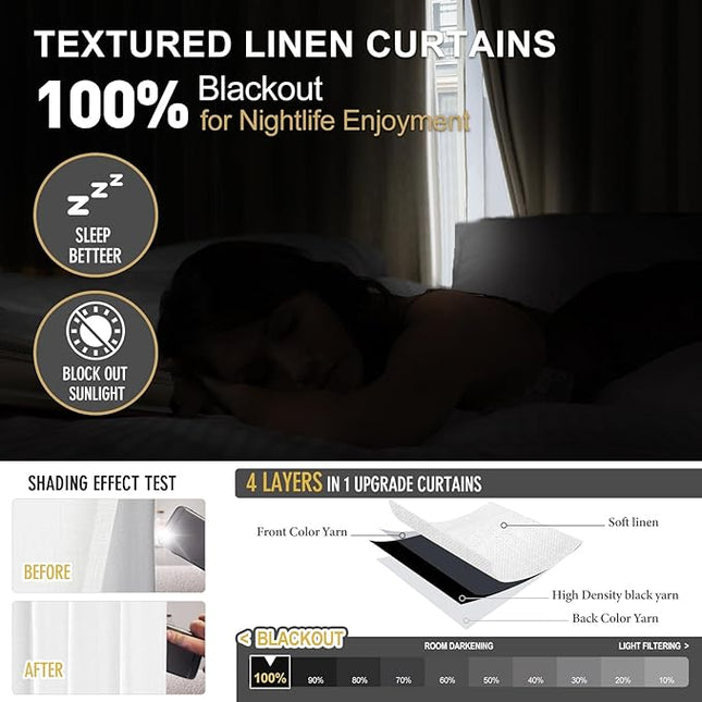 Pinch Pleated Rayon Blend Blackout Curtains for Bedroom - Ivory Full Black Out Curtains 90 Inch 2 Panels Set for Living Room Darkening Thermal Window Curtain Drapes with 16pc Hooks