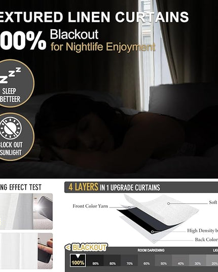 IVAPUPU Pinch Pleated Linen Blend Blackout Curtains for Bedroom - Ivory Full Black Out Curtains 95 Inch 2 Panels Set for Living Room Darkening Thermal Window Curtain Drapes with 16pc Hooks